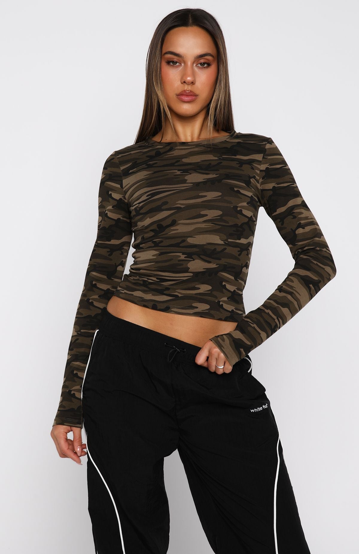Don't Rein Me In Long Sleeve Baby Tee Camo