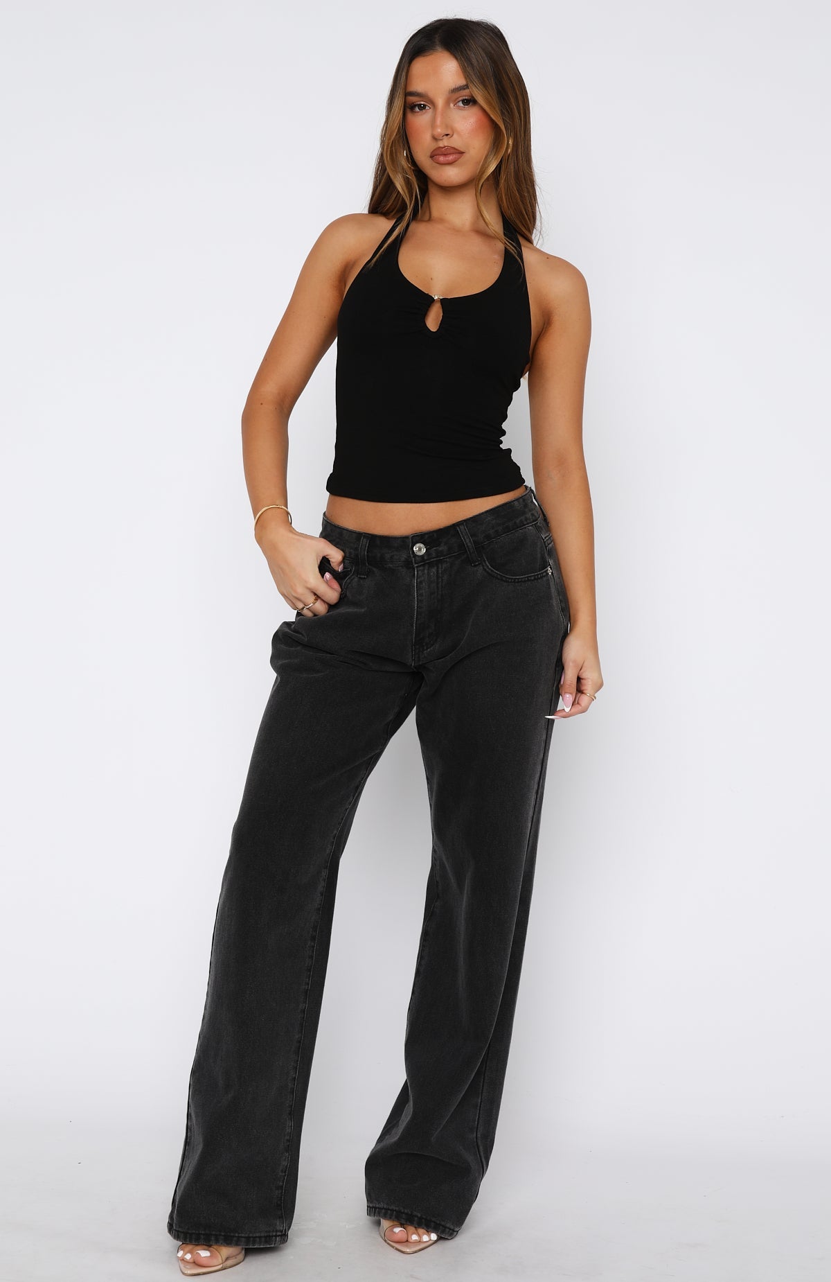 Not Over It Yet Halter Top Black