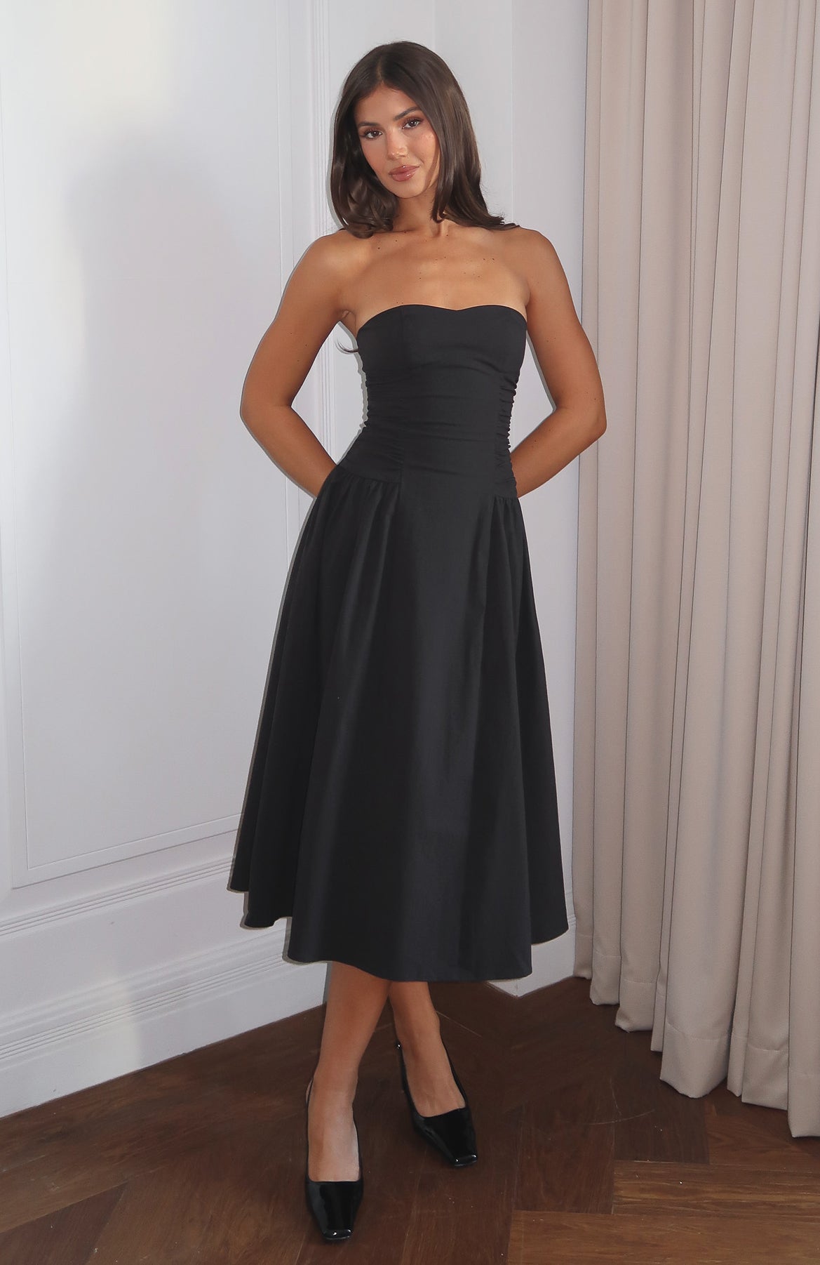 Rich In Love Strapless Midi Dress Black